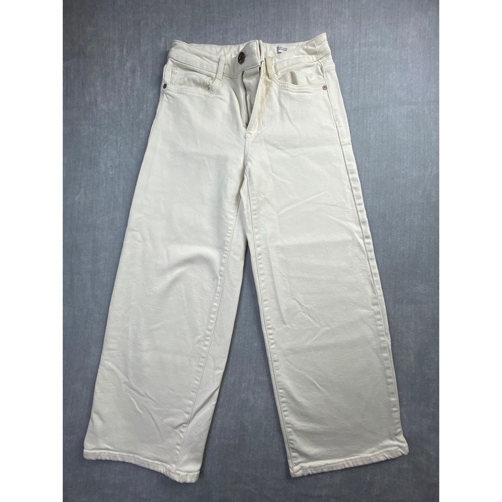 J.Jill Denim High-Rise Full-Leg Crop Jeans Off-White Cream Wide Leg Size 4